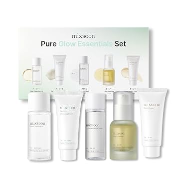 mixsoon Pure Glow Essentials Set - Kit de cuidado de la piel de 5 pasos - Kit de viaje, kit de tamaño de viaje, set de regalo hidratante para el cuidado de la piel (0.5 fl oz*1+0.7 fl oz*3+1 fl oz*1