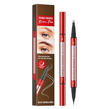 Lápiz de cejas marrón impermeable para mujer, microblading de doble cabeza y delineador fino, maquillaje de cejas 2 en 1 que no mancha (2# marrón)