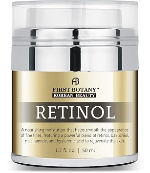 First Botany Crema facial hidratante con retinol coreano, crema facial y cervical hidratante antienvejecimiento con bakuchiol, niacinamida y ácido hialurónico, fabricada en Corea, libre de crueldad, 1.7 onzas líquidas
