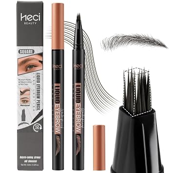 HECI BEAUTY Microblading - Lápiz de cejas para mujer, punta ultra brocha de 0.004 in, lápiz líquido 4D de larga duración, lápiz de cejas natural similar al cabello, a prueba de manchas y sudor, para principiantes y pieles sensibles, negro suave