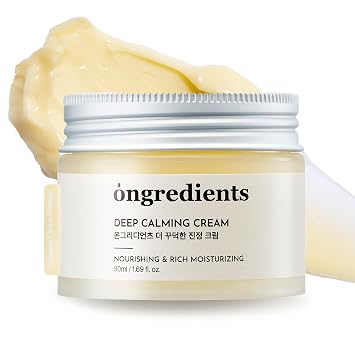 ONGREDIENTS Crema calmante profunda | Hidratante facial diario para piel seca y sensible | Centella asiática, ceramida, calmante, barrera cutánea, hidratante, sin fragancia, cuidado de la piel coreano, 1.69 onzas líquidas