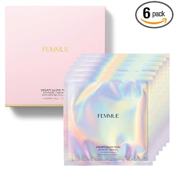 FEMMUE Máscara de hoja Dream Glow: resplandor revitalizante (6 unidades) | Mascarilla hidratante de biocelulosa con niacinamida | Para piel revitalizada, calmada y húmeda | Cuidado de la piel coreano