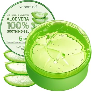 VENAMINE Gel Calmante y Humectante de Aloe Vera Coreano 100% Para Rostro y Cuerpo gel puro orgánico de aloe vera 300ml