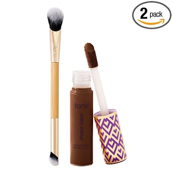 tarte corrector con cinta adhesiva para contornear y cepillo – Cobertura completa instantánea para debajo de los ojos, ojeras, líneas finas, enrojecimiento y decoloración, probado por dermatólogos