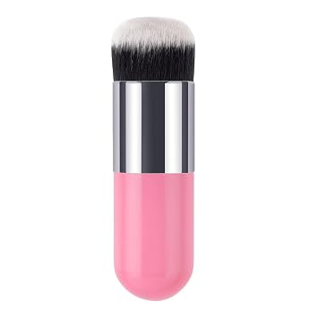 Foundation Brush – Multi-Purpose Makeup Brush for Powder & Liquid, Portable 4.33" (11cm) Fat Head Brush with Durable Handle – Ideal for Home & Travel Beauty Routine (Pink Silver)
