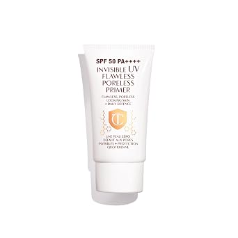 Charlotte Tilbury Imprimación de maquillaje invisible UV Flawless – Protector solar SPF 50 de amplio espectro e imprimación facial sin poros – Enriquecido con ácido hialurónico para hidratar, proteger