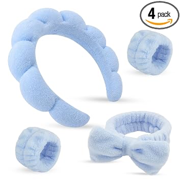 Juego de diadema y pulsera de spa esponjosa – Diadema de maquillaje y cuidado de la piel de spa para lavarse la cara, lindo presente para niñas adolescentes, regalos para adolescentes y