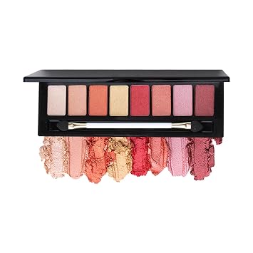 Paleta de sombras de ojos coral cálido con espejo y doble pincel: mezcla mate y brillante, alto pigmento con un solo deslizamiento, polvo mezclable de larga duración con bajo caída, paleta delgada de