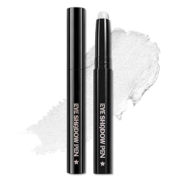 Erinde Sombra de ojos en barra brillante, barra de sombra de ojos rosa perla y blanco, sombra de ojos en barra crema impermeable, color metálico, maquillaje iluminador de ojos para mujeres maduras