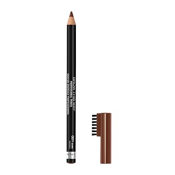 Rimmel London Brow This Way - Lápiz profesional para cejas, de larga duración, altamente pigmentado, cepillo integrado, 001, marrón oscuro, 0.05 onzas