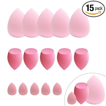 15 esponjas de maquillaje a granel: esponjas de maquillaje 15 piezas para líquido, crema y polvo, esponjas de maquillaje rosa multicolor para base
