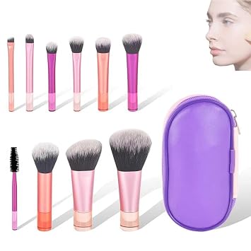 Juego de brochas de maquillaje de viaje de 10 piezas, mini pinceles de