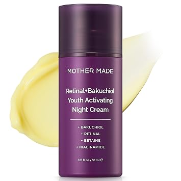 MOTHER MADE Crema de noche con retinol Bakuchiol, 1 onza líquida, crema facial coreana retinal para reafirmar la piel, reducir arrugas, líneas finas, signos de envejecimiento, antienvejecimiento, suavizante, cuidado de la piel coreano
