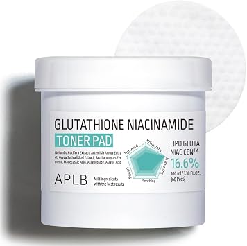 APLB Almohadilla de tóner de niacinamida de glutatión | LIPO GLUTA NIAC CEN™ 16.6% 3.38 FL.OZ/Cuidado de la piel coreano, almohadillas de tóner de doble superficie, hidratación de larga duración,