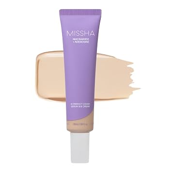 MISSHA M PERFECT COVER SERUM BB CREAM No.21 - Beige claro con subtono frío, BB Cream de Cardi B Pick, tinte para la piel, hidratante tintado, maquillaje de base para el cuidado de la piel, maquillaje