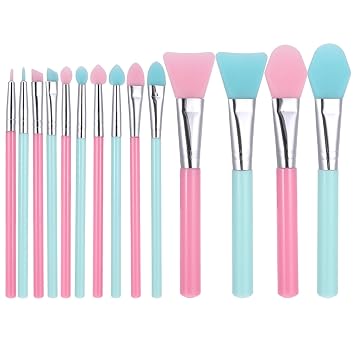 Kit de 14 aplicadores de brochas de maquillaje de silicona, aplicador de cepillo de silicona para productos de maquillaje en crema y resina UV, arte epoxi para manualidades, pinceles de máscara