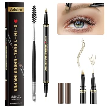 Lápices de cejas para mujer, lápiz de cejas impermeable con 4 puntas Microblading y cepillo de cejas de doble extremo, resistente al secado y de larga duración, rubio