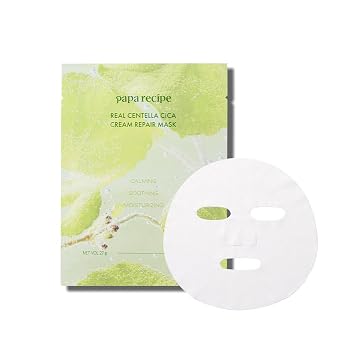 Papa Recipe - Máscara reparadora de crema Real Centella Cica (0.95 oz * 10 hojas) - Máscara reparadora de crema, cuidado de centella cica, calmante e hidratante, acabado no pegajoso, cuidado de la