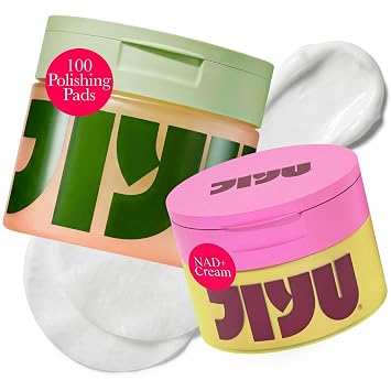 JiYu Paquete de cuidado de la piel coreano – Hidratante facial NAD+ (50 ml) + Almohadillas de pulido tonificante (100 unidades) – Rutina diaria de cuidado de la piel hidratante y aclarante para todo