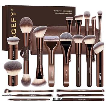 MAGEFY Juego de brochas de maquillaje profesionales 26 en 20 brochas de maquillaje de doble extremo para correctores de polvo, sombras de ojos, rubor y contorno de base, pinceles con estuche