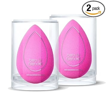 Beautyblender® | Paquete de 2 esponjas Original Pink Beauty Blender para mezclar bases, polvos y cremas, espuma súper suave para aplicación sin manchas, fabricadas en EE. UU., reutilizables, lavables