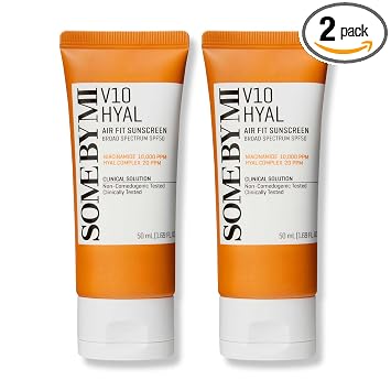 SOME BY MI V10 Hyal Air Fit Protector Solar SPF 50 – Paquete de 2 – Protector solar coreano Centella para rostro con protección UV – No graso, sin manchas blancas, sin irritación ocular para pieles