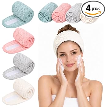 Huachi - Diademas de spa para mujer, paquete de 4 diademas ajustables para