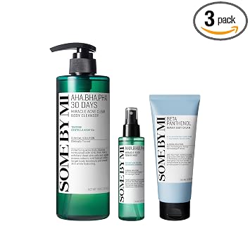 SOME BY MI Gel de baño para acné, tóner y crema de pantenol trío - Tamaño grande, juego de 3 pasos 26.46 oz+4.73 oz+6.76 oz, ácido salicílico, niacinamida, pantenol, cuidado de la piel coreano