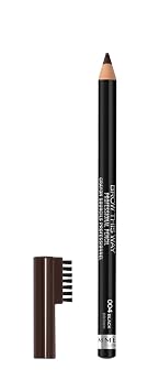 Rimmel London Brow This Way - Lápiz de cejas profesional, de larga duración, altamente pigmentado, cepillo integrado, 004, marrón negro, 0.05 onzas