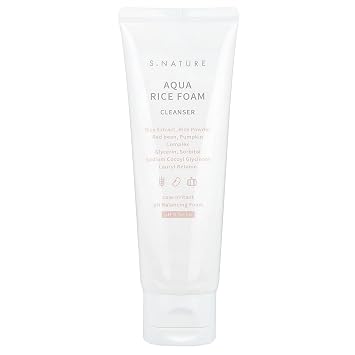 S.NATURE Aqua Rice - Limpiador de espuma | Limpiador facial con extracto de arroz y polvo de arroz para limpieza suave, glicerina, lavado facial vegano, cuidado de la piel coreano, 2.7 fl oz 2.7 onzas líquidas