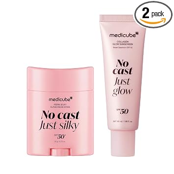 medicube Dúo de doble acabado: crema solar con brillo de colágeno y barra mate PDRN