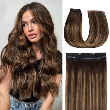 Extensiones de cabello con alambre invisible de una pieza con clips y línea elástica ajustable de 20 pulgadas/3.17 oz #2T6P2, base marrón oscuro mezclada con reflejos castaño, extensiones de cabello