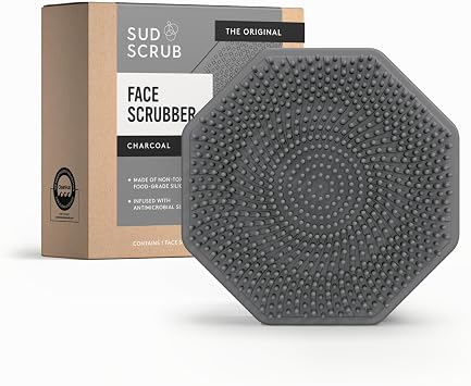 Sud Scrub Exfoliante facial de silicona antimicrobiana, 1 paquete, exfoliante facial suave para pieles sensibles, cepillo de limpieza facial ecológico, cepillo facial exfoliante para hombres y mujeres (carbón)