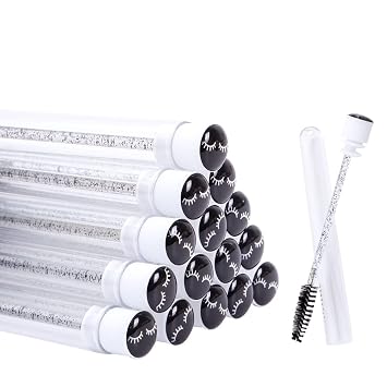 20 cepillos desechables para rímel con forma de diamante, carretes de pestañas, brocha de maquillaje, varita de rímel en tubo sanitario, suministros para pestañas (negro)