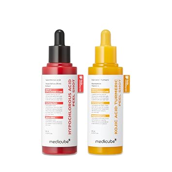 medicube Dual Peel Shot Exfoliating Duo: Acido hipocloroso y cúrcuma Facial Peel Shots | Cuidado específico de poros, exceso de sebo y textura | Calmante y calmante con HOCI y cúrcuma | Cuidado hidratante del resplandor