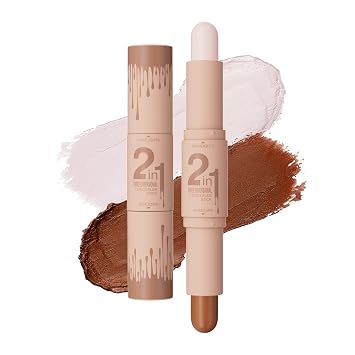 Barra de maquillaje de doble punta para contorno y resaltador, fórmula impermeable para esculpir natural, maquillaje mezclable de larga duración, todos los tonos de piel (beige claro y marrón claro)