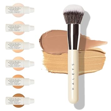 Haleys Kabuki Brush & 6 Mini Skin Tint Foundation Set, mezcla y kit de viaje