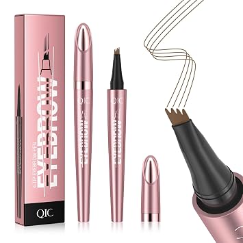 QIC - Lápiz de cejas Microblading de 4 puntas, color marrón claro