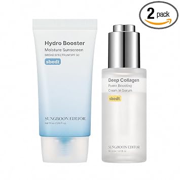 SUNGBOON EDITOR Deep Collagen Hydrating Duo: Deep Collagen Power Boosting Cream In Serum & Hydro Booster Moisture Sunscreen, suero de volufilina, protector solar facial, cuidado de la piel coreano
