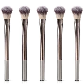 Brocha de maquillaje de cerdas ultrasuaves marrón café con mango de metal pesado para aplicación cosmética suave y libre de crueldad animal (2 piezas)
