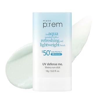 MAKE P:REM Defensa UV Me. Barra solar acuosa SPF 50+ PA++++, Barra de cuidado solar hidratante y refrescante, acabado ligero y no graso, protector solar coreano, 0.63 fl. oz., 18g