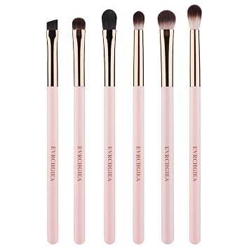 Juego de brochas de maquillaje de ojos, 6 brochas de maquillaje profesionales para sombra de ojos para corrector de cejas, delineador de ojos, cabello suave y mango de madera