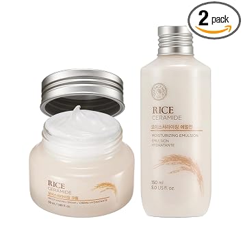 The Face Shop Korean Rice Skincare Duo - Loción e hidratante de doble hidratación con extracto de arroz para pieles secas a normales