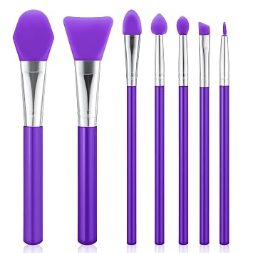 Kit aplicador de cepillos de silicona de 7 piezas, aplicador de cepillo de resina, aplicadores de pinceles de resina UV, aplicadores de pinceles de gelatina para productos de maquillaje en crema y manualidades de arte epoxi, morado
