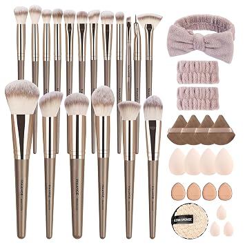 MAANGE Juego de 38 brochas de maquillaje sintéticas de alta calidad para correctores de polvo de base, rubor, sombras de ojos, kits de brochas de maquillaje, champaña