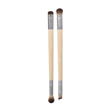 Juego de brochas de ojos mejoradoras, brochas de maquillaje para aplicación de sombra de ojos líquida, crema y polvo y delineador de ojos, doble cara y ecológica, cerdas sintéticas, sin crueldad, juego de 2 piezas (color primario, 2 unidades)