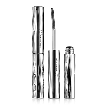 Máscara de pestañas rizadoras 3D, rímel impermeable de metal, con varita de metal ultrafina, contiene fibras alargadoras, sin grumos y a prueba de manchas, diseño de rizado en 7°, negro (paquete de 1)