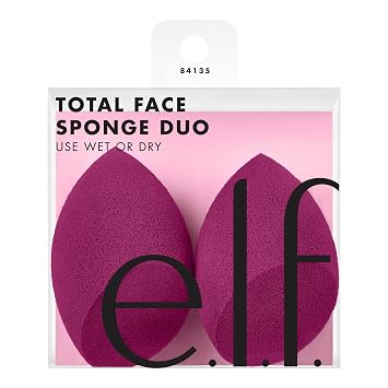 e.l.f. Esponjas de maquillaje Total Face Duo, felpa, multicara y sin látex para una fácil mezcla de corrector, resaltador y más, vegano y libre de crueldad