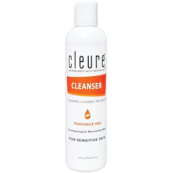 Cleure Limpiador de loción para piel seca y sensible, libre de fragancia, gluten, parabenos, salicilato y no comedogénico (8 onzas, 1 paquete)