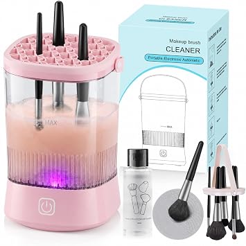 Limpiador eléctrico de brochas de maquillaje – Máquina de limpieza de brochas de maquillaje de 12000 RPM, limpiador automático de brochas de maquillaje impermeable IP65 con solución de limpieza, para